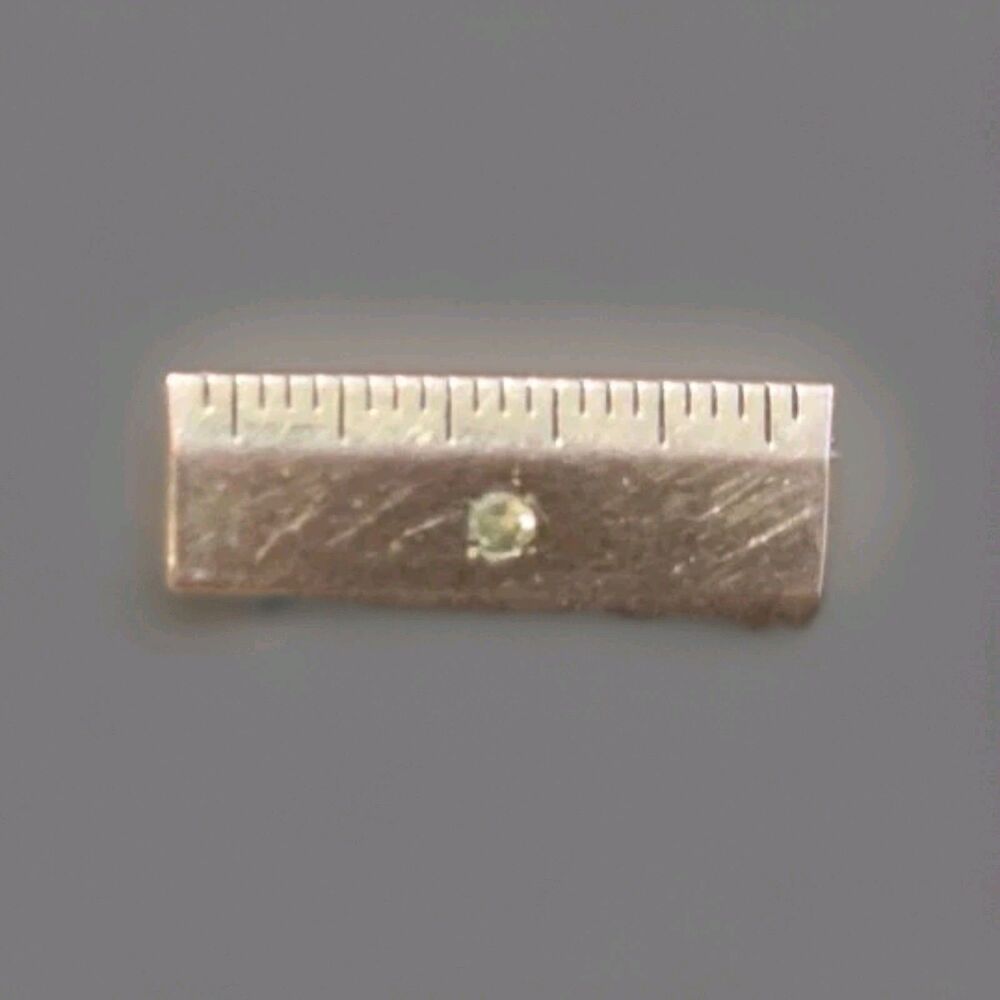Vintage One Inch Ruler Metal Brooch Pin With Single Rihnstone - Picture 2 of 6